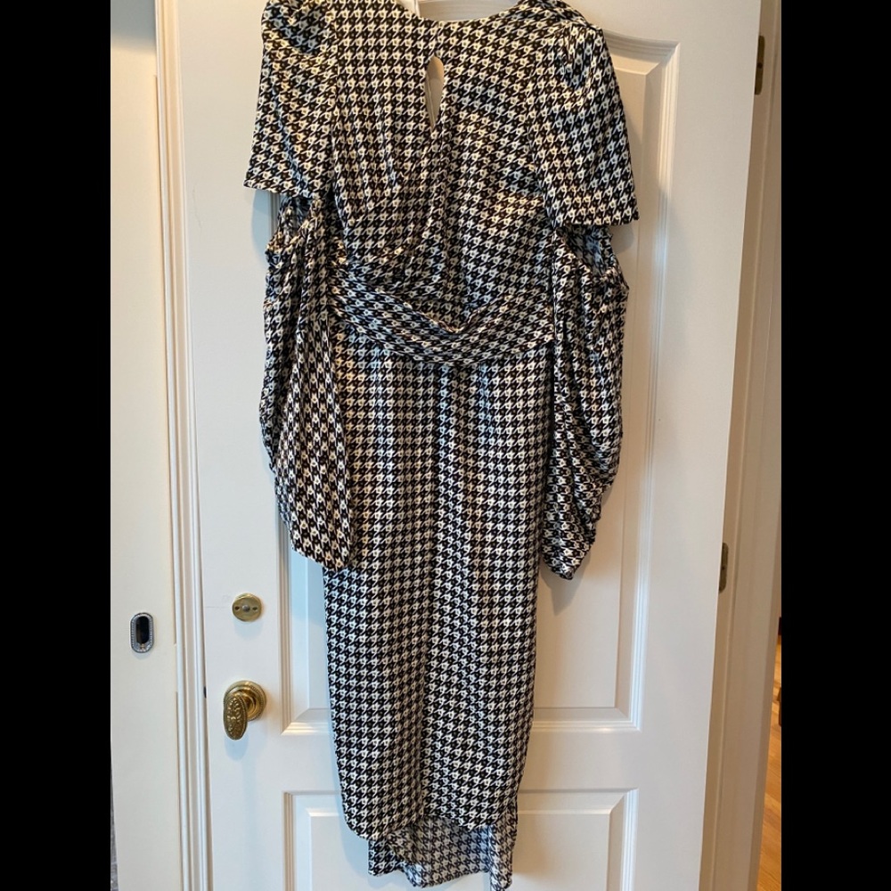 Black white houndstooth silk dress from INTERMIX